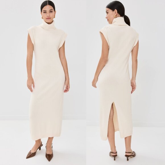 Jonathan Simkhai Dresses & Skirts - SIMKHAI Turtleneck Knit Midi Dress Cap Sleeve Cotton Cashmere Ivory Size XS